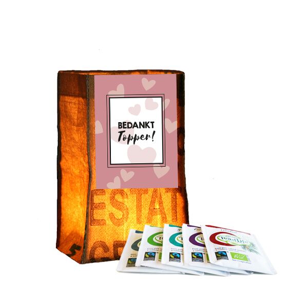 Tealight incl. 5 theezakjes met themakaart Bedankt Topper!