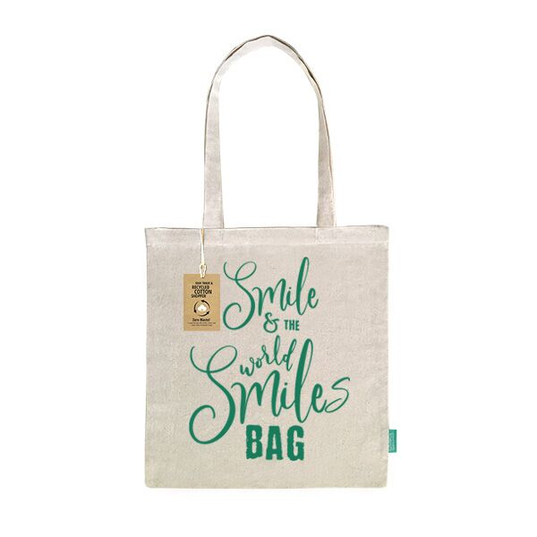 Recycled katoen shopper smile and the world smiles bag SuperWaste